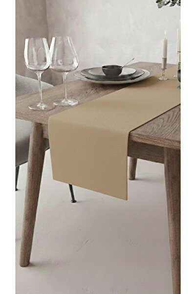 GLOMAR Mink Runner Tablecloth Water Repellent Stain Resistant Fabric Modern D...