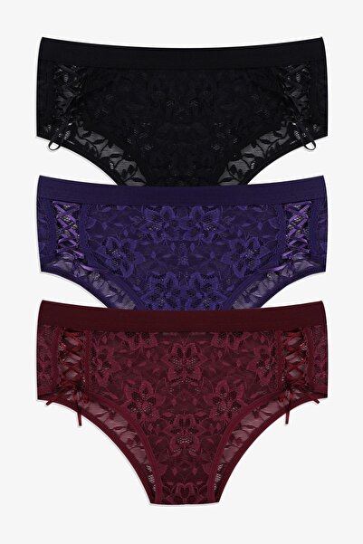 koza iç giyim Chiloți de damă din 3 piese din dantelă decoltată lateral