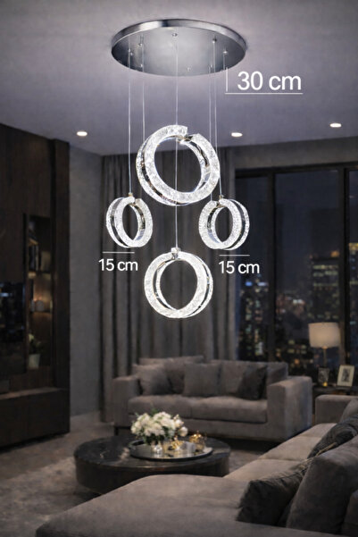 RSCOLLECTIONS mirage 4'lü sarkıt akrilik led avize krom