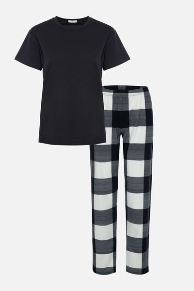 koza iç giyim Γυναικείο σετ πιτζάμες με κοντομάνικο βαμβακερό καρό σχέδιο