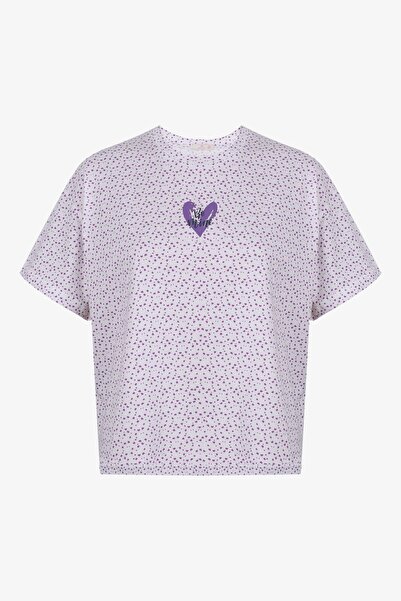 koza iç giyim Γυναικείο βαμβακερό κοντομάνικο μωβ σορτς με μοτίβο καρδιάς