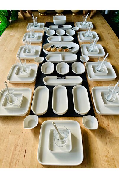 CASA DE BELLA Beyaz Porselen 85 Parça 12 Kişilik Porselen Kahvaltı Takımı