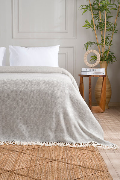 Koza Home Suez Сіро-біла вовняна двоспальна ковдра 91249