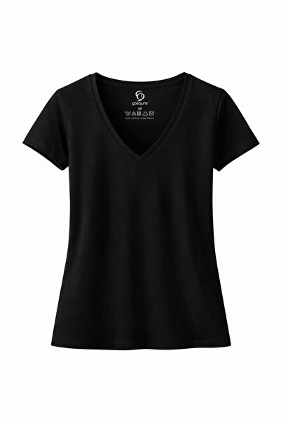 %100 Compact Penye Pamuklu V Yaka Regular Fit Kadın Basic T-shirt