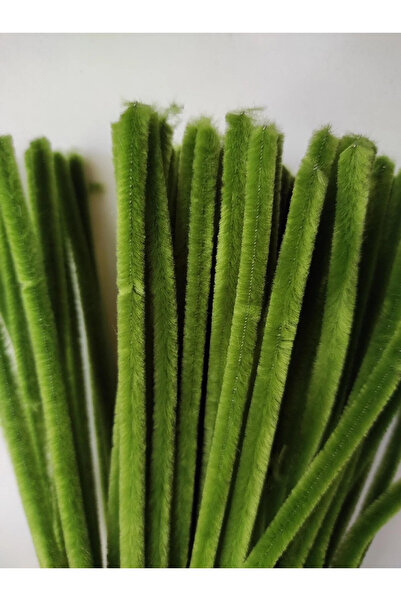 Butik 25'li Ordu Yeşil Renkli Şönil, Çiçek Yapımına Uygun Tüylü Tel, 30 Cm 6mm