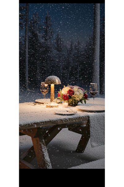 yücelgrup Mantar Masa Lambası Gold 3 Renkli Kablosuz Şarjlı Dekoratif Abajur