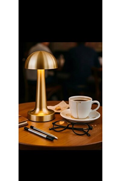 yücelgrup Mantar Masa Lambası Gold 3 Renkli Kablosuz Şarjlı Dekoratif Abajur