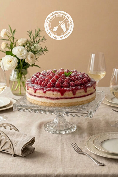 Glamis Selen Concept Çizgili Linea Damla Model Ayaklı El Yapımı Cam Kare Kek ...