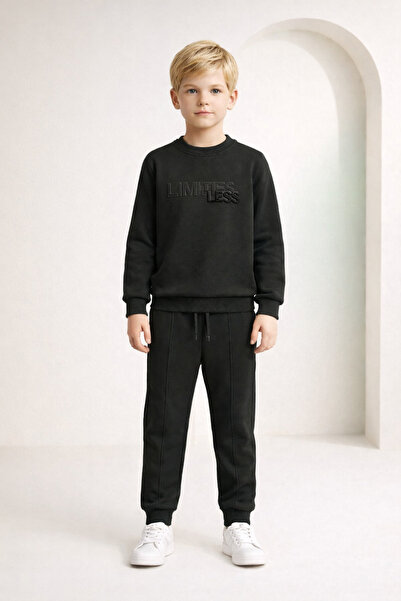 NANİCA Black Boy's Embroidered Basic Tracksuit Set 1-5 Years Old