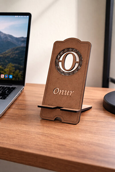 Runc Design Kişiye Özel İsimli Ahşap Telefon Tutucu - Masaüstü Standı - Sevgi...