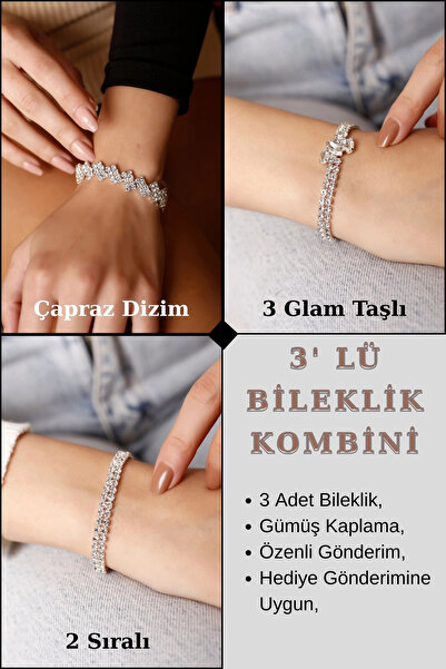 HUBANN Stylish Çapraz Dizim Zirkon Taşlı Bileklik Pırlanta Gümüş Kaplama Su Y...