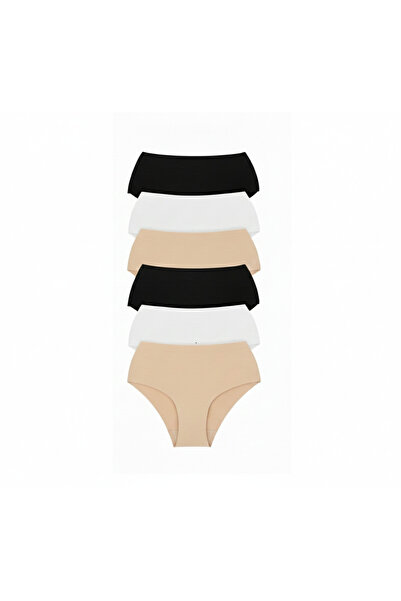 Derucce Kadın Yüksek Bel Basic Dikişsiz Lazer Kesim Külot Renkli 6'lı Paket