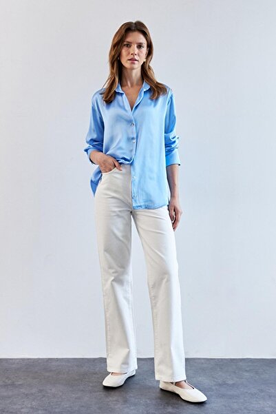 YOUR NAME Базова синя жіноча сатинова сорочка