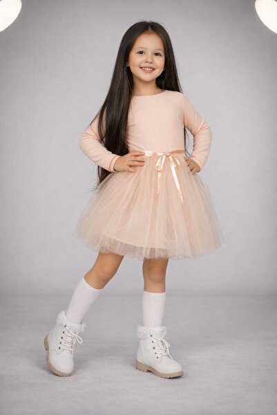 neocotton Rochie de prințesă cu mânecă lungă, cu tul și căptușeală cu nervuri...