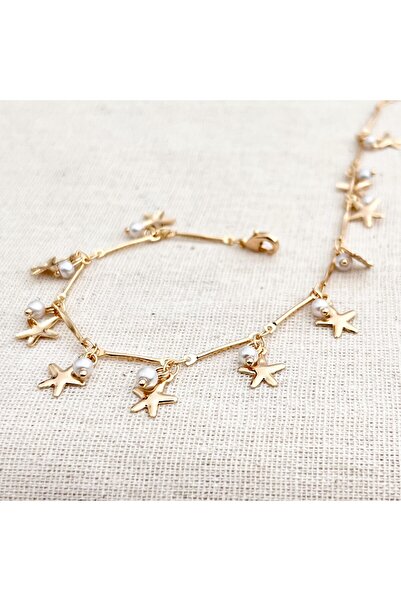 Siya Silver Deniz Yıldızı ve İstiridye Figürlü İncili Çelik Halhal