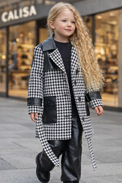 CALİSA Girl's Leather Embroidered Coat T-Shirt and Leather Pants Set Winter C...