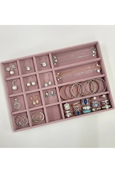 MeGass Dekor Paris Model Süet Kumaş Pembe Renk 34/24cm Takı Sergileme Çekmece...