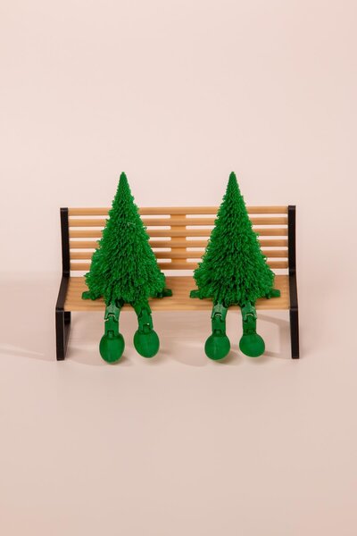 The Red Kids Bankta Oturan Çam Ağacı 3'lü Dekoratif Biblo Seti / Yılbaşı Yeni...