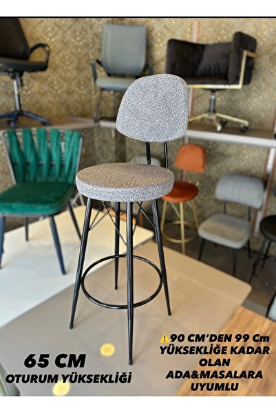 The SANDALYE SHOP Yeni Teddy Kumaş Dolce Bar Sandalyesi Gri.65 Cm Oturum Yüks...