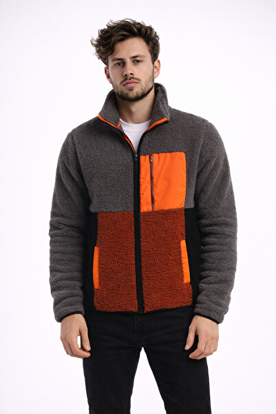 Polo State Jachetă pentru bărbați din lână de pluș, guler ridicat piese, gri