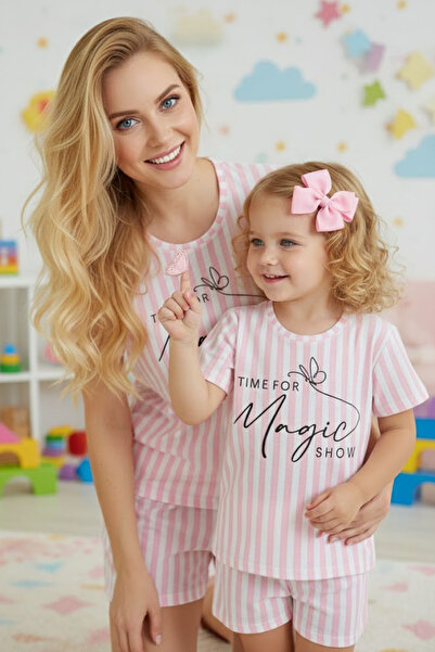 Siyah İnci ροζ και άσπρο ριγέ πολύχρωμο πλεκτό σορτς