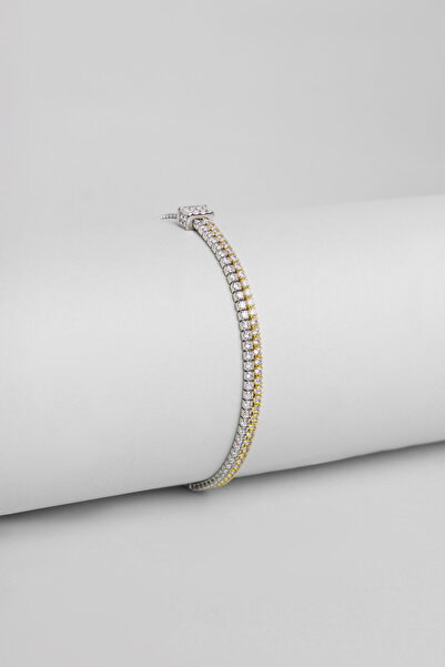 So CHIC... Çift Sıra Su Yolu 18 Ayar Sarı ve Beyaz Altın Kaplama Gümüş Ayarla...