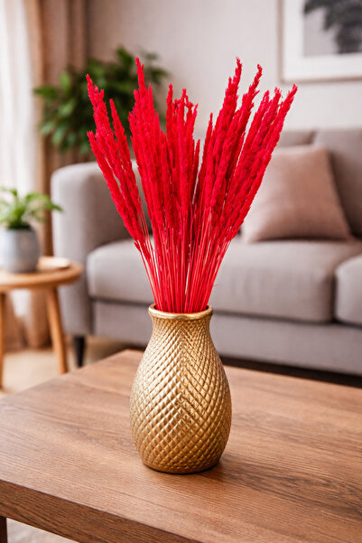 ÇINARASYADAHOME Kuru Çiçek Şoklanmış Göl Solucanı Otu Kırmızı Vazo Çiçeği Doğ...