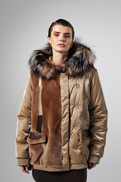 Valmenti Kadın Camel KURK/DERI/KUMAS Deri Mont