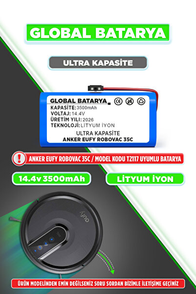 GLOBAL BATARYA Eufy Robovac 35C Uyumlu Robot Süpürge Bataryası 14.4V 3500mAh ...