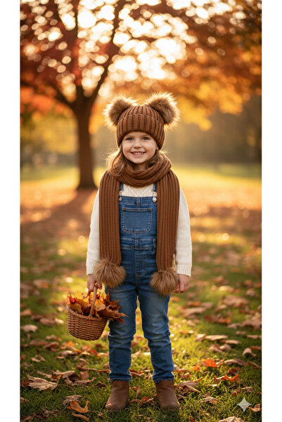 Toka Perisi Set beanie cu eșarfă bronzată pentru copii unisex (1/5 ANI)