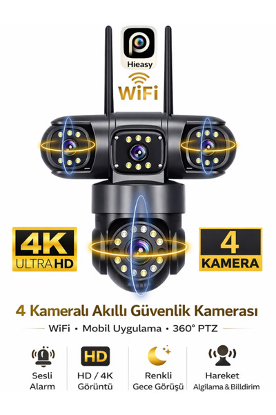 SONREİR ES5904 4 Kameralı WiFi Güvenlik Kamerası 4K Ultra HD Türkçe Hareketli...