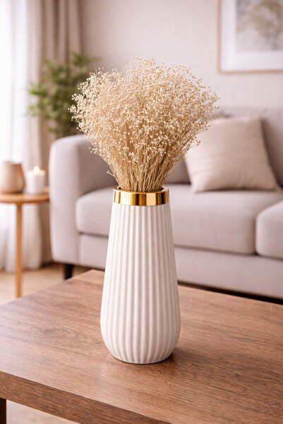 ÇINARASYADAHOME Krem Broom Bloom Rengi Doğal Kuru Çiçek Demeti Uzun Ömürlü, D...