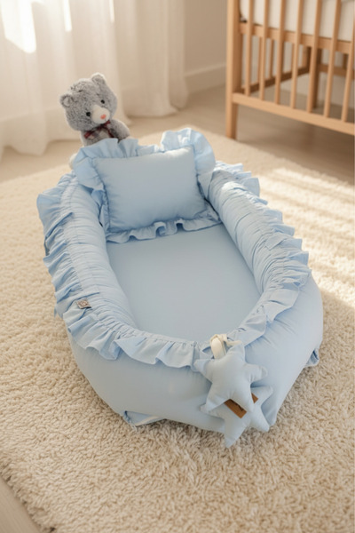 ebabynest Düz Renk Serisi Mavi Fırfırlı Babynest
