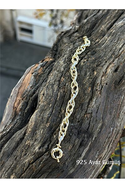 Desing 925 Ayar Gümüş İki Renkli Örgü Zincir Bileklik Şık ve Modern Tasarım |...