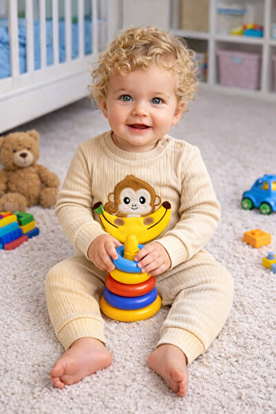 Monkey Embroidered Baby Seasonal Bottom Top Set