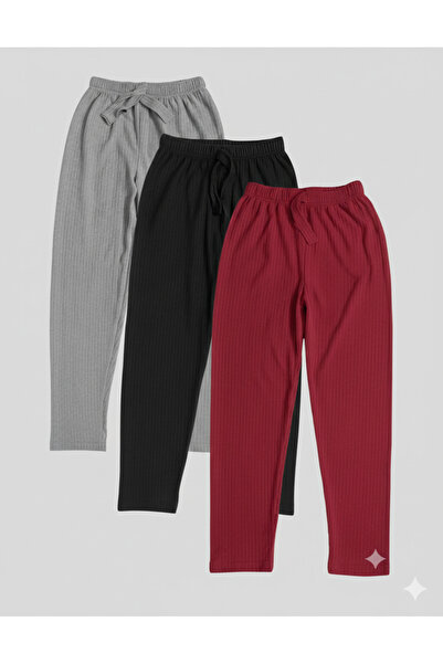 CİCİ GİYİM Women's Corded Fabric Pajama Bottoms 3-Pack Combed Cotton Pajama B...