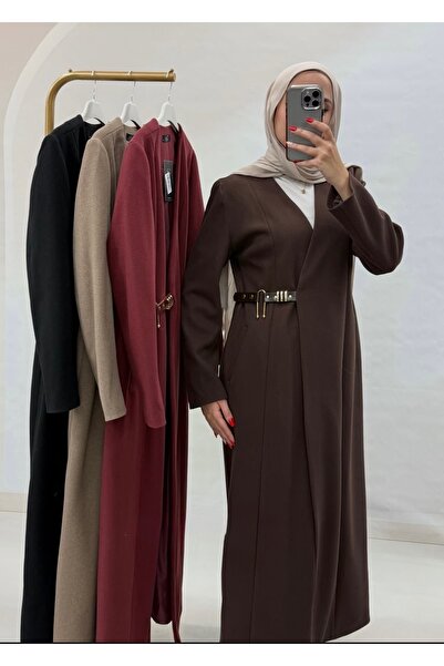 Abaya-AB Winter Cashmere Long Brown Coat – Buckle Model, Sizes 38-46