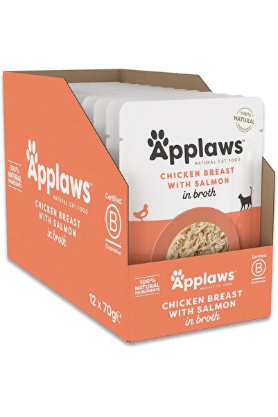 Applaws كات بوتش دجاج مع سلمون في مرق 70 غرام، عبوة من 12 قطعة