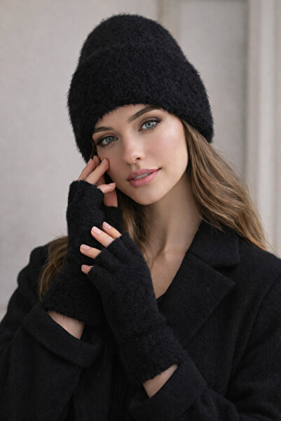 kuru Set de căciulă de iarnă și mănuși decupate Noir SoftTouch