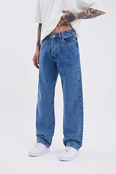 Machinist Erkek Relaxed Baggy Jean Pantolon Efektli Koyu Mavi