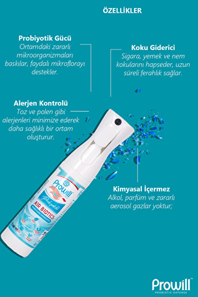 PROWİLL Koku Giderici Sprey 300 ml | Air Biotics, Probiyotikli Ortam Ferahlatıcı,Hava Temizleyici