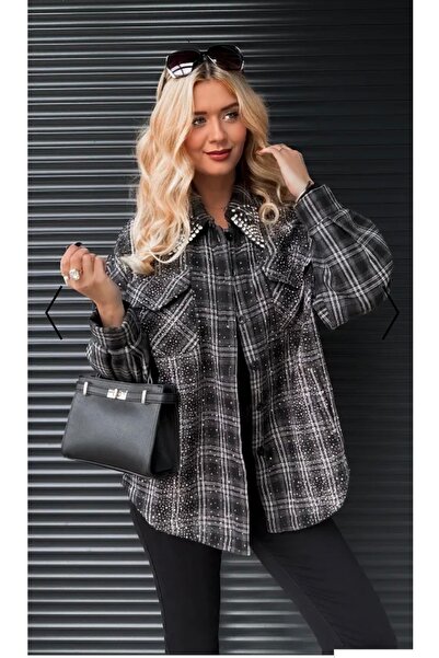 MOOROFMOOR Yaka Taş Baskı Detaylı İçi Peluş Kadın Oduncu Gömlek