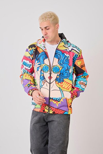 Rocqerx R-1919 Pow Patterned Digital Printed Lined Windbreaker and Raincoat