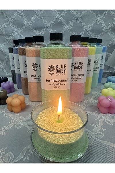 BlueDaisyCandle 250 Gr YEŞİL Renkli YEŞİL ELMA & TARÇIN Kokulu Inci Tozu Mum ( 30 Adet 4cm Fitil İle ) Toz Mum
