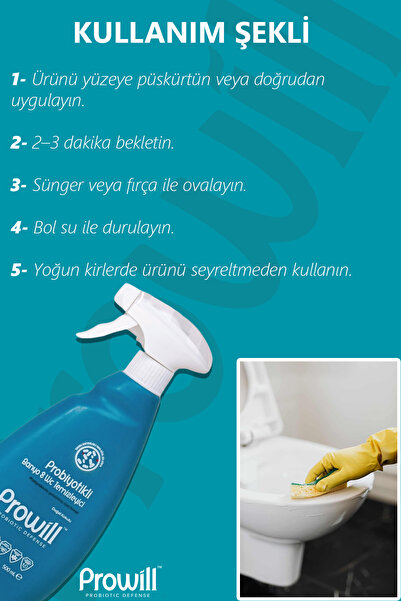 PROWİLL Banyo & WC Temizleyici Sprey | Probiyotikli, Koku Giderici 500 ml