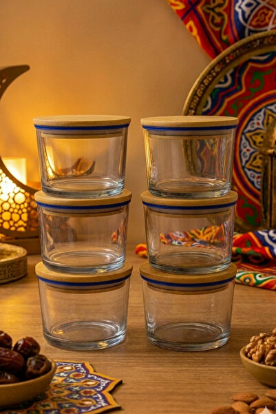 Fhilli Vetro - Set of 6 Glass Breakfast Bowls with Bamboo Lids 220 Cc