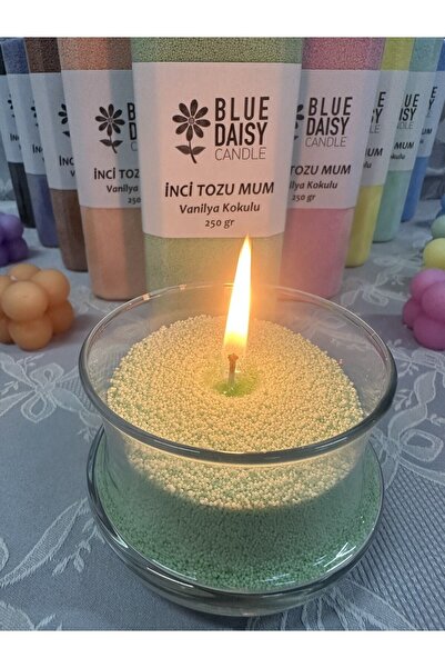 BlueDaisyCandle 250 Gr YEŞİL Renkli YEŞİL ELMA & TARÇIN Kokulu Inci Tozu Mum ( 30 Adet 4cm Fitil İle ) Toz Mum