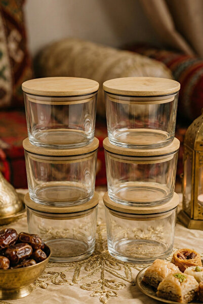 Fhilli Vetro - Set of 6 Glass Breakfast Bowls with Bamboo Lids 220 Cc