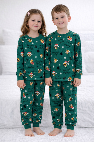 byalisdmr طقم بيجامة للأطفال بأكمام طويلة من قماش القطن المتشابك بنمط النمر ا...