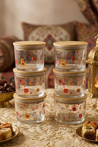 Fhilli Vetro - Set of 6 Glass Breakfast Bowls with Bamboo Lids 220 Cc